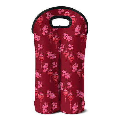 Pink Japanese Lantern Pattern Print Double Neoprene Wine Tote