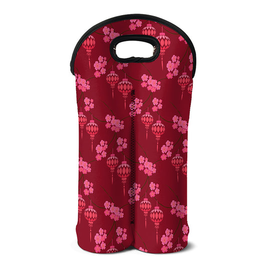 Pink Japanese Lantern Pattern Print Double Neoprene Wine Tote