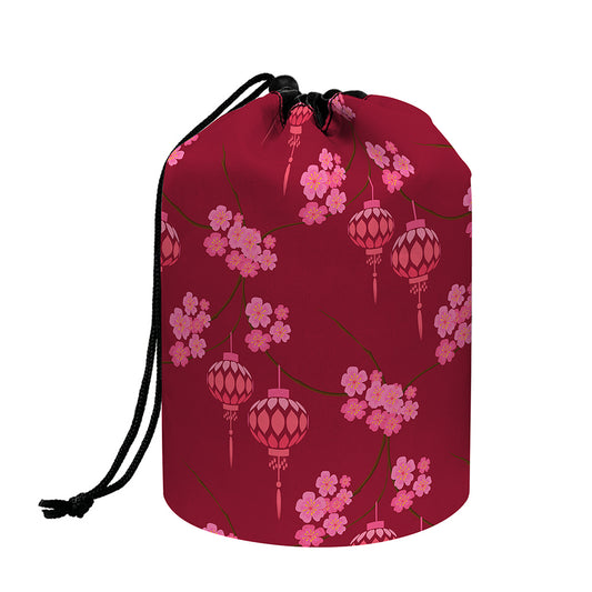 Pink Japanese Lantern Pattern Print Drawstring Makeup Bag