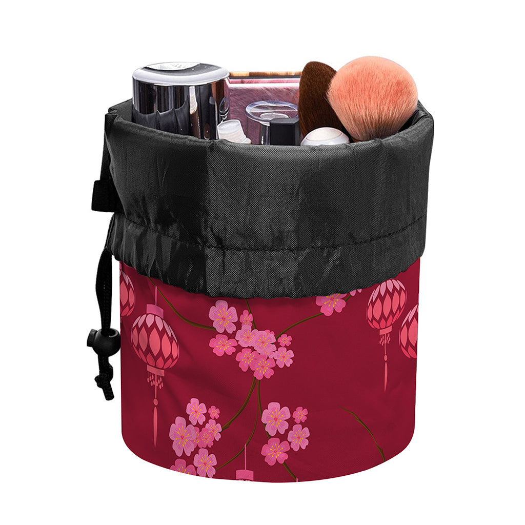 Pink Japanese Lantern Pattern Print Drawstring Makeup Bag