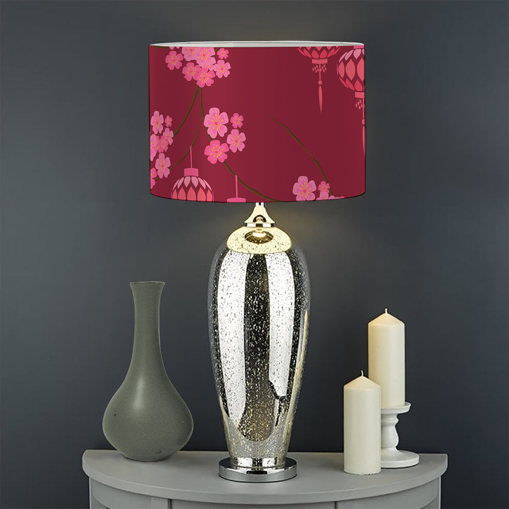 Pink Japanese Lantern Pattern Print Drum Lamp Shade