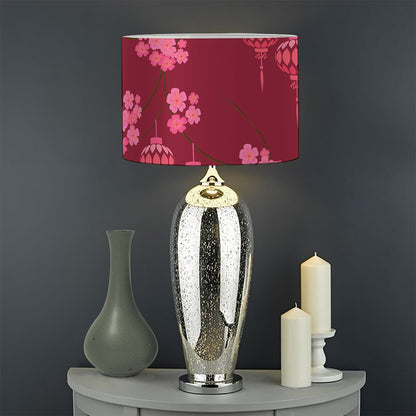 Pink Japanese Lantern Pattern Print Drum Lamp Shade