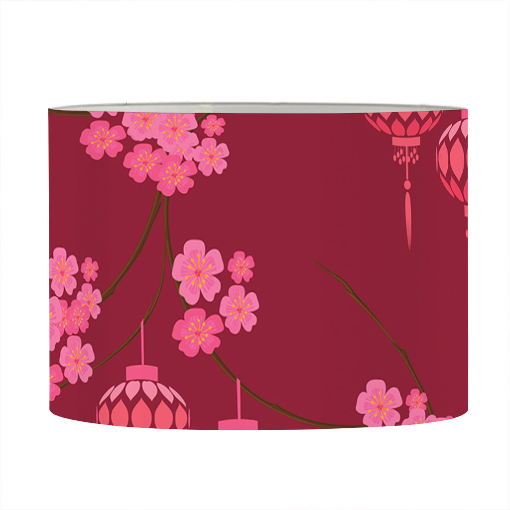Pink Japanese Lantern Pattern Print Drum Lamp Shade