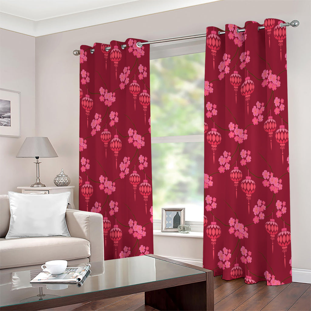 Pink Japanese Lantern Pattern Print Extra Wide Grommet Curtains