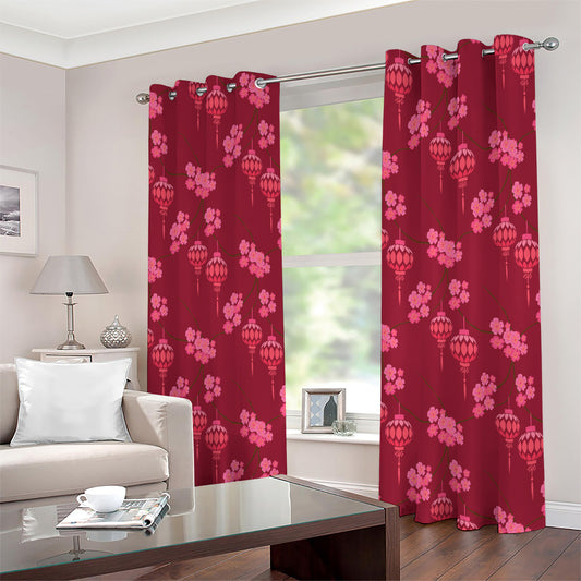 Pink Japanese Lantern Pattern Print Extra Wide Grommet Curtains