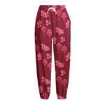 Pink Japanese Lantern Pattern Print Fleece Lined Knit Pants