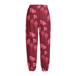 Pink Japanese Lantern Pattern Print Fleece Lined Knit Pants