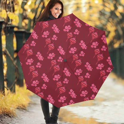 Pink Japanese Lantern Pattern Print Foldable Umbrella