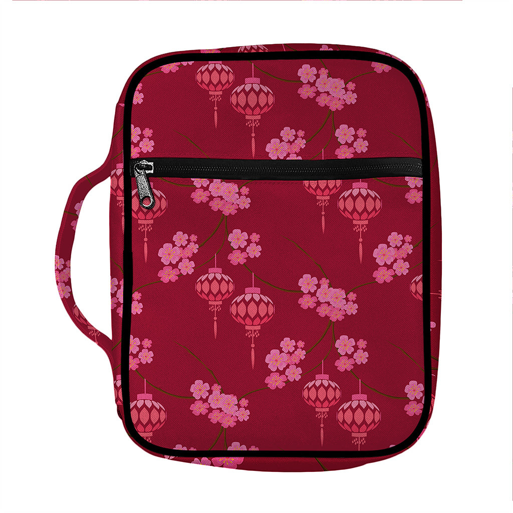 Pink Japanese Lantern Pattern Print Front Pocket Bible Bag