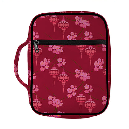 Pink Japanese Lantern Pattern Print Front Pocket Bible Bag