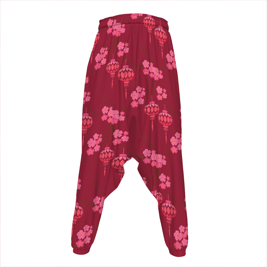 Pink Japanese Lantern Pattern Print Hammer Pants