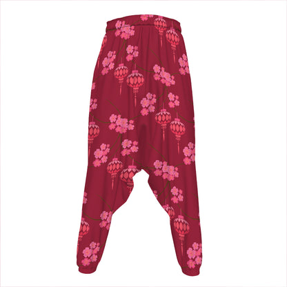 Pink Japanese Lantern Pattern Print Hammer Pants