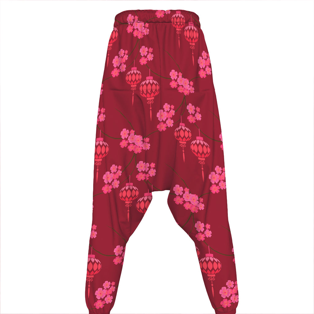 Pink Japanese Lantern Pattern Print Hammer Pants