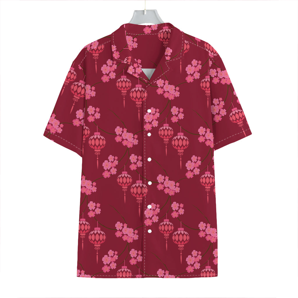 Pink Japanese Lantern Pattern Print Hawaiian Shirt