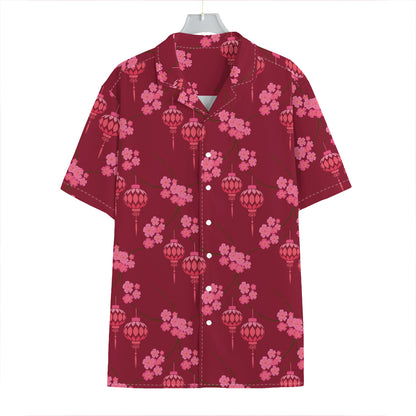 Pink Japanese Lantern Pattern Print Hawaiian Shirt