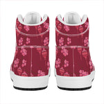 Pink Japanese Lantern Pattern Print High Top Leather Sneakers
