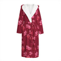 Pink Japanese Lantern Pattern Print Hooded Bathrobe