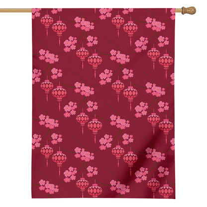 Pink Japanese Lantern Pattern Print House Flag