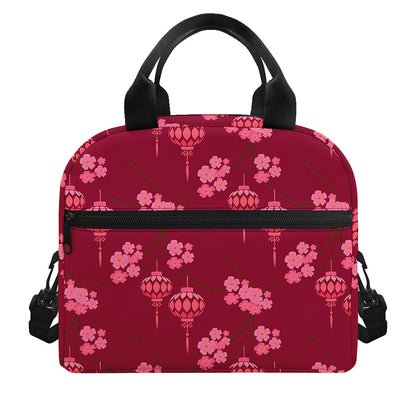 Pink Japanese Lantern Pattern Print Insulated Lunch Bag