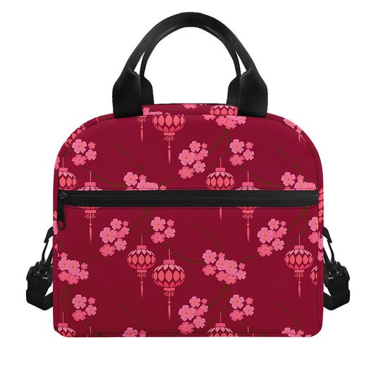 Pink Japanese Lantern Pattern Print Insulated Lunch Bag