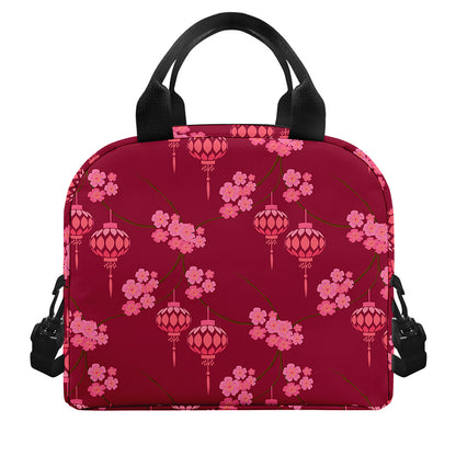 Pink Japanese Lantern Pattern Print Insulated Lunch Bag