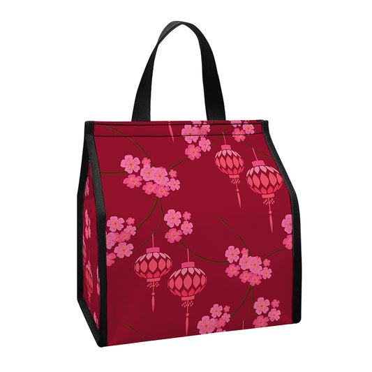 Pink Japanese Lantern Pattern Print Insulated Lunch Tote