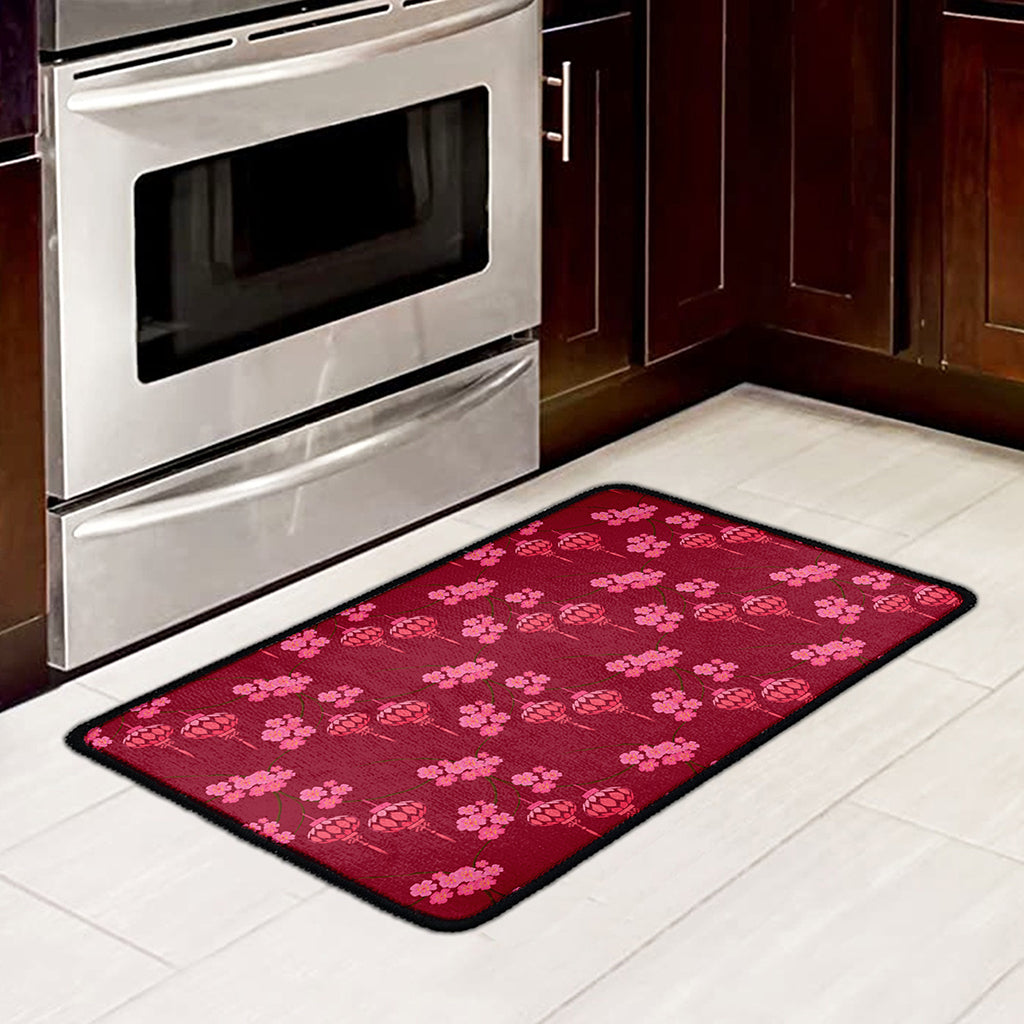 Pink Japanese Lantern Pattern Print Kitchen Mat