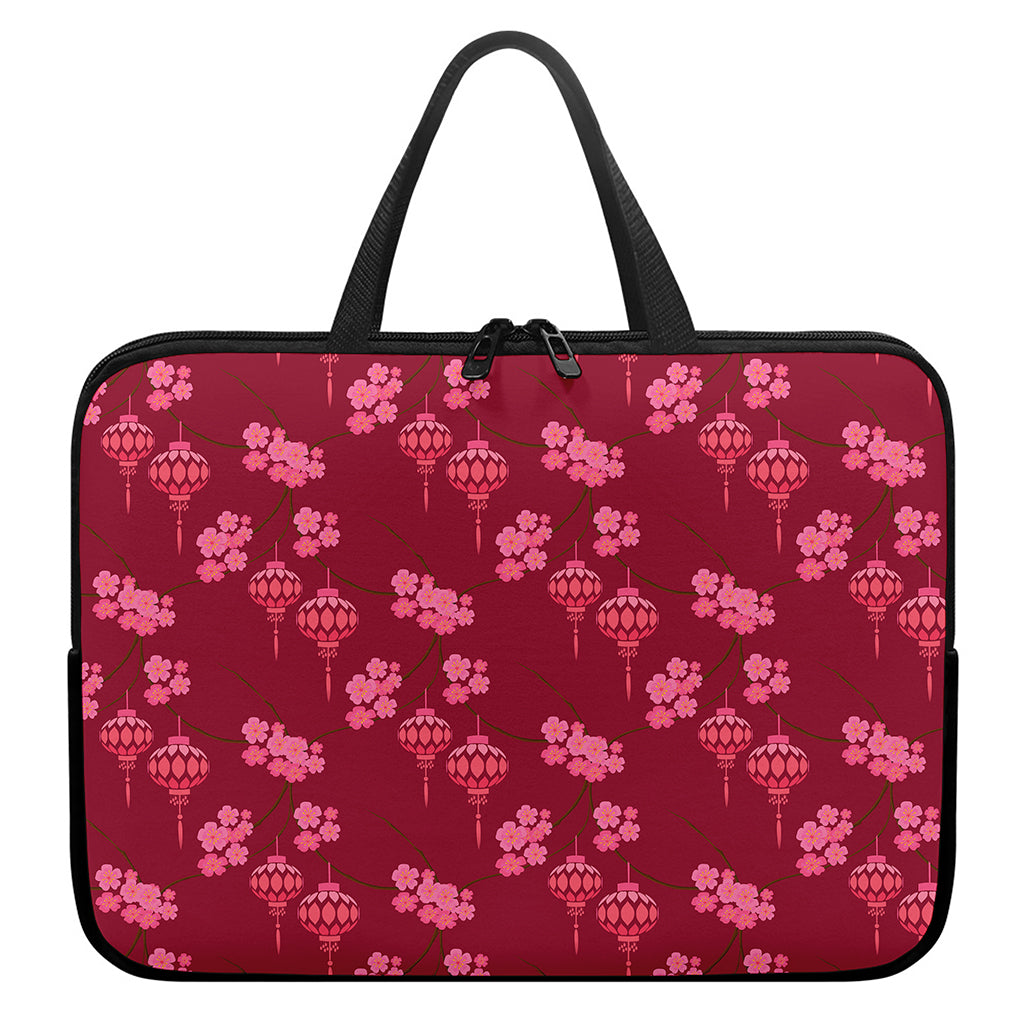 Pink Japanese Lantern Pattern Print Laptop Sleeve With Handle