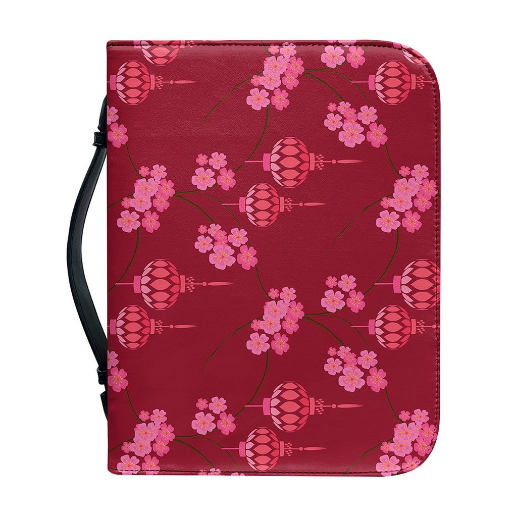 Pink Japanese Lantern Pattern Print Leather Bible Cover