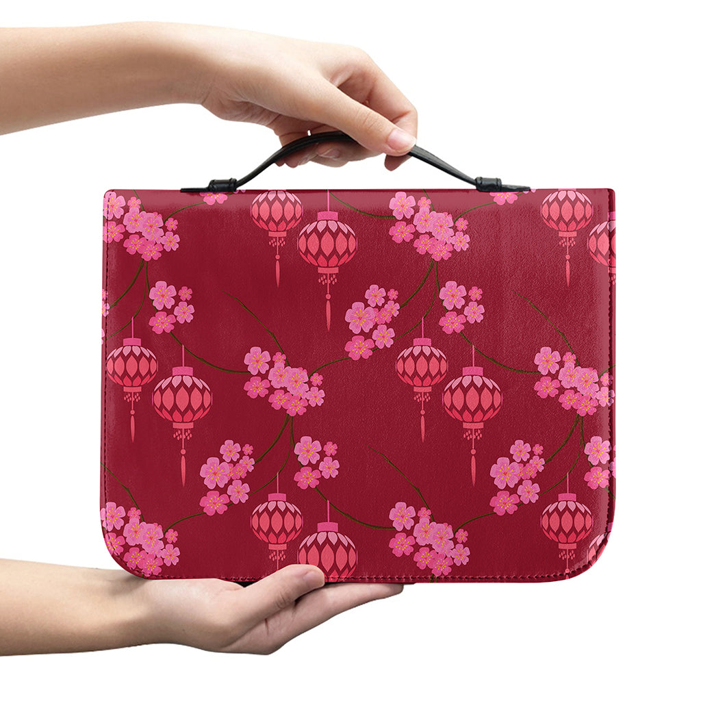 Pink Japanese Lantern Pattern Print Leather Bible Cover