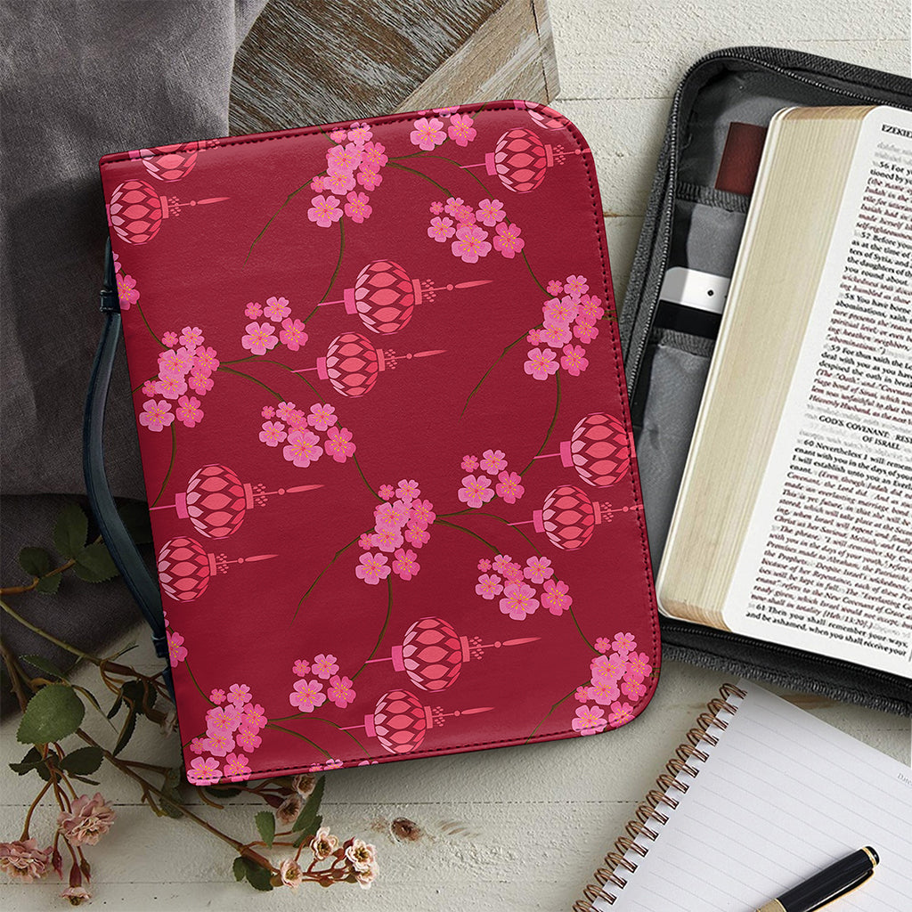 Pink Japanese Lantern Pattern Print Leather Bible Cover