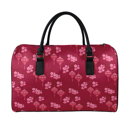 Pink Japanese Lantern Pattern Print Leather Duffle Bag