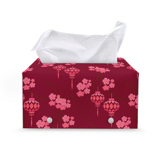 Pink Japanese Lantern Pattern Print Leather Tissue Box Cover