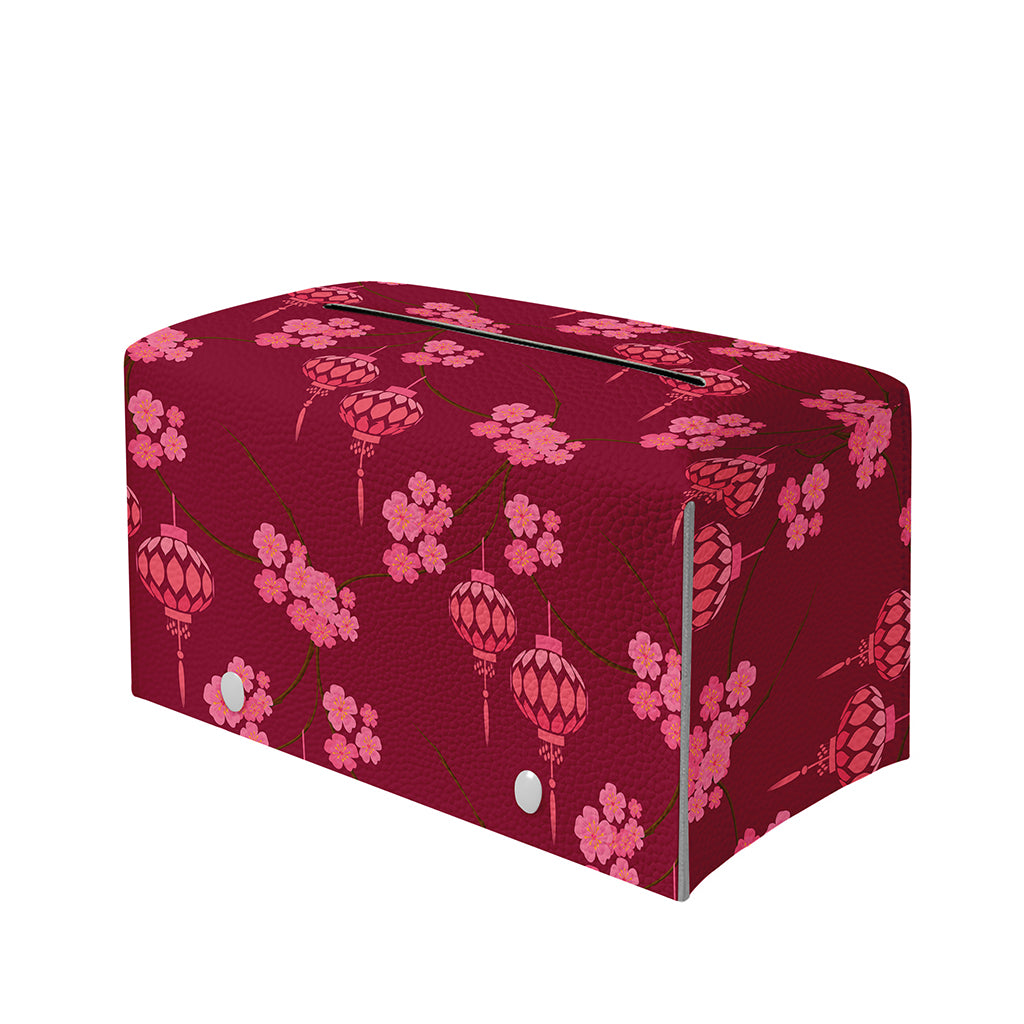 Pink Japanese Lantern Pattern Print Leather Tissue Box Cover