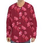 Pink Japanese Lantern Pattern Print Long Sleeve Baseball Jersey