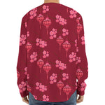 Pink Japanese Lantern Pattern Print Long Sleeve Baseball Jersey