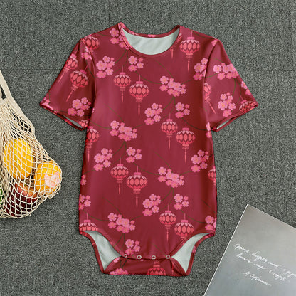 Pink Japanese Lantern Pattern Print Men's Bodysuit