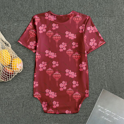 Pink Japanese Lantern Pattern Print Men's Bodysuit