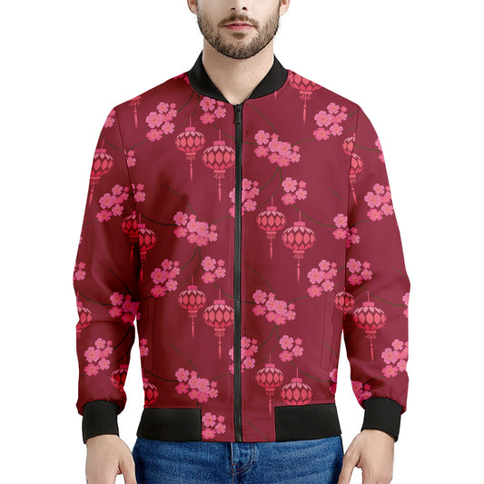 Pink Japanese Lantern Pattern Print Men's Bomber Jacket