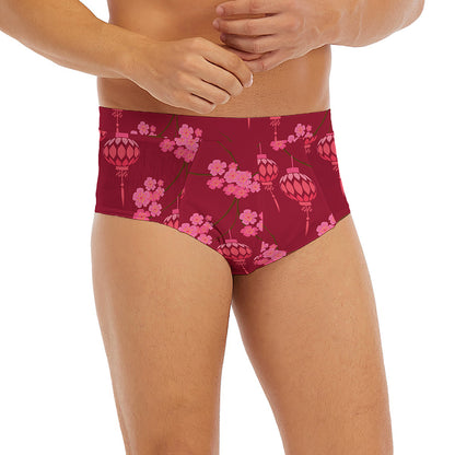 Pink Japanese Lantern Pattern Print Men's Briefs