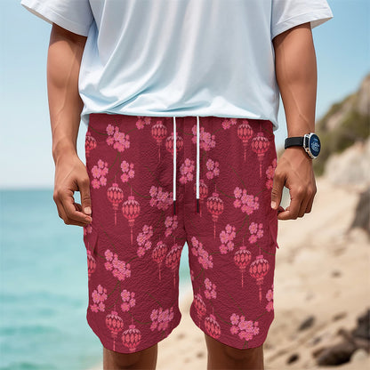 Pink Japanese Lantern Pattern Print Men's Cargo Shorts