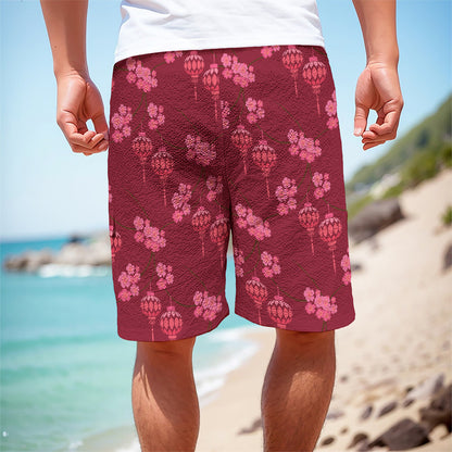 Pink Japanese Lantern Pattern Print Men's Cargo Shorts