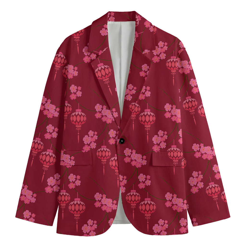 Pink Japanese Lantern Pattern Print Men's Cotton Blazer