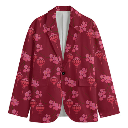 Pink Japanese Lantern Pattern Print Men's Cotton Blazer