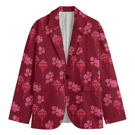 Pink Japanese Lantern Pattern Print Men's Cotton Blazer