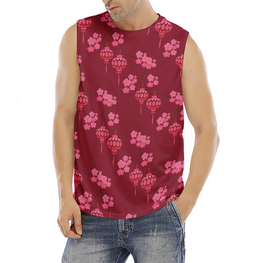 Pink Japanese Lantern Pattern Print Men's Fitness Tank Top