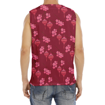Pink Japanese Lantern Pattern Print Men's Fitness Tank Top