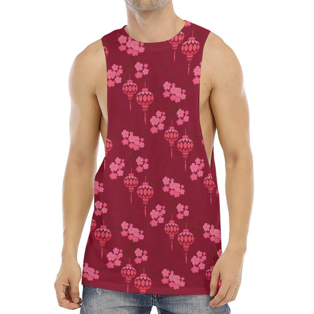 Pink Japanese Lantern Pattern Print Men's Muscle Tank Top