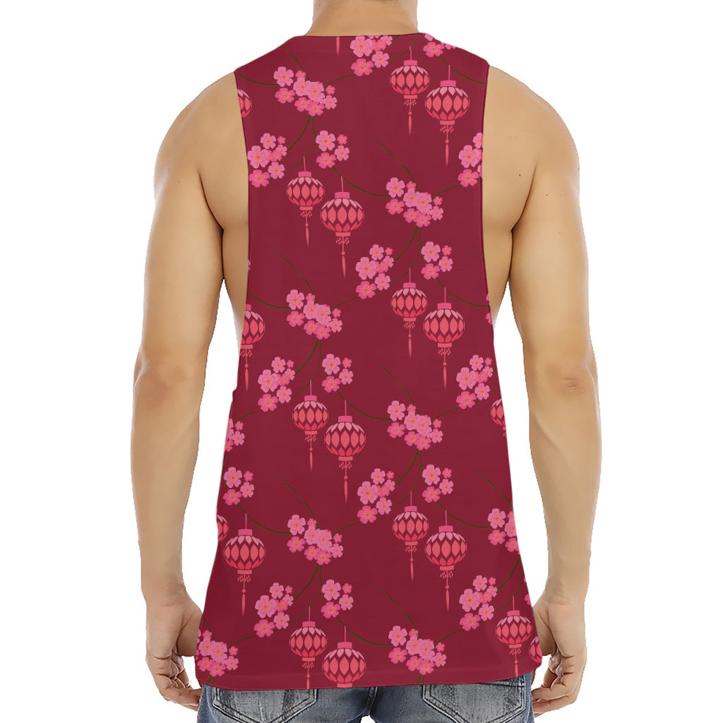 Pink Japanese Lantern Pattern Print Men's Muscle Tank Top