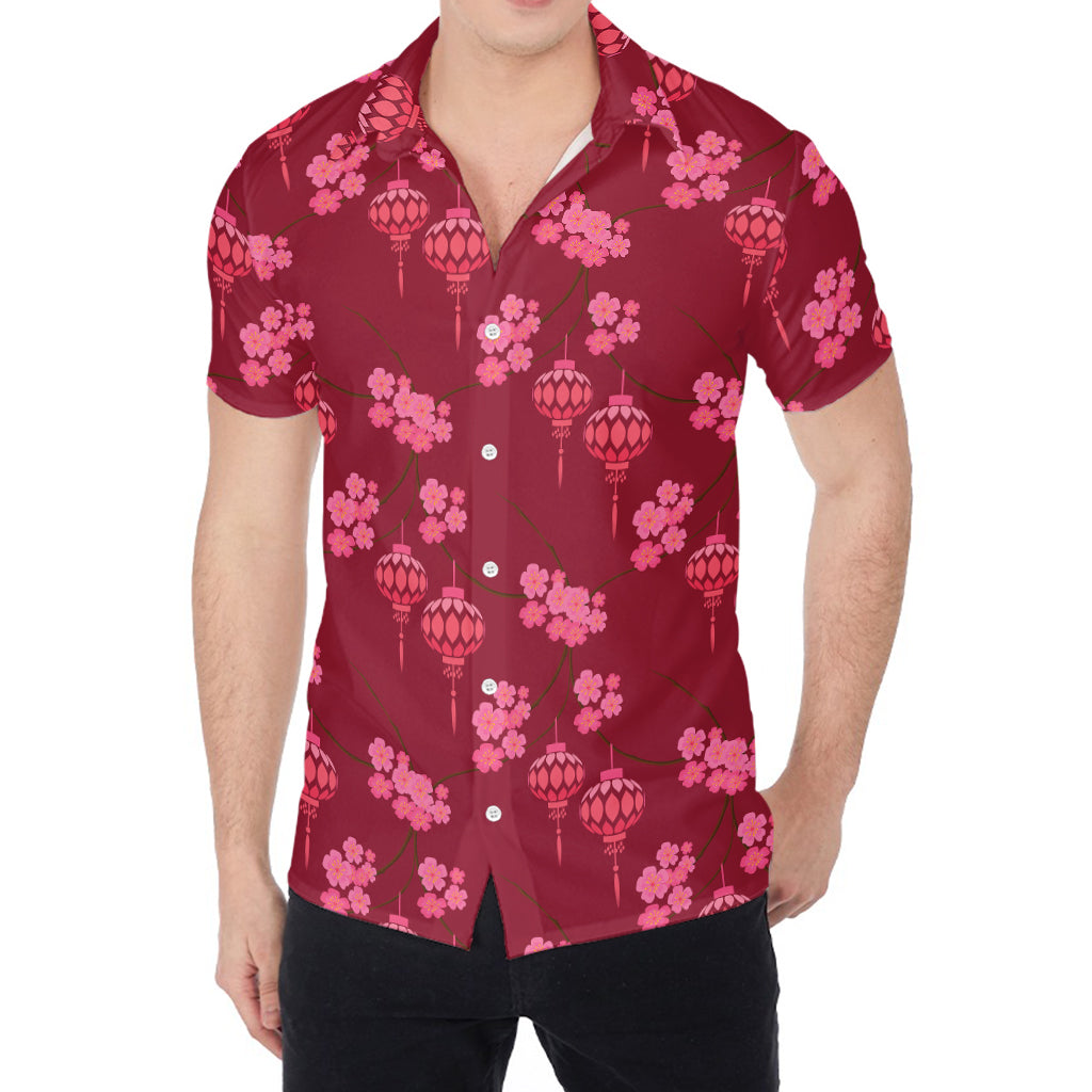 Pink Japanese Lantern Pattern Print Men's Shirt